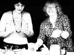 Lou and Liz on kitchen duty (eating cake)